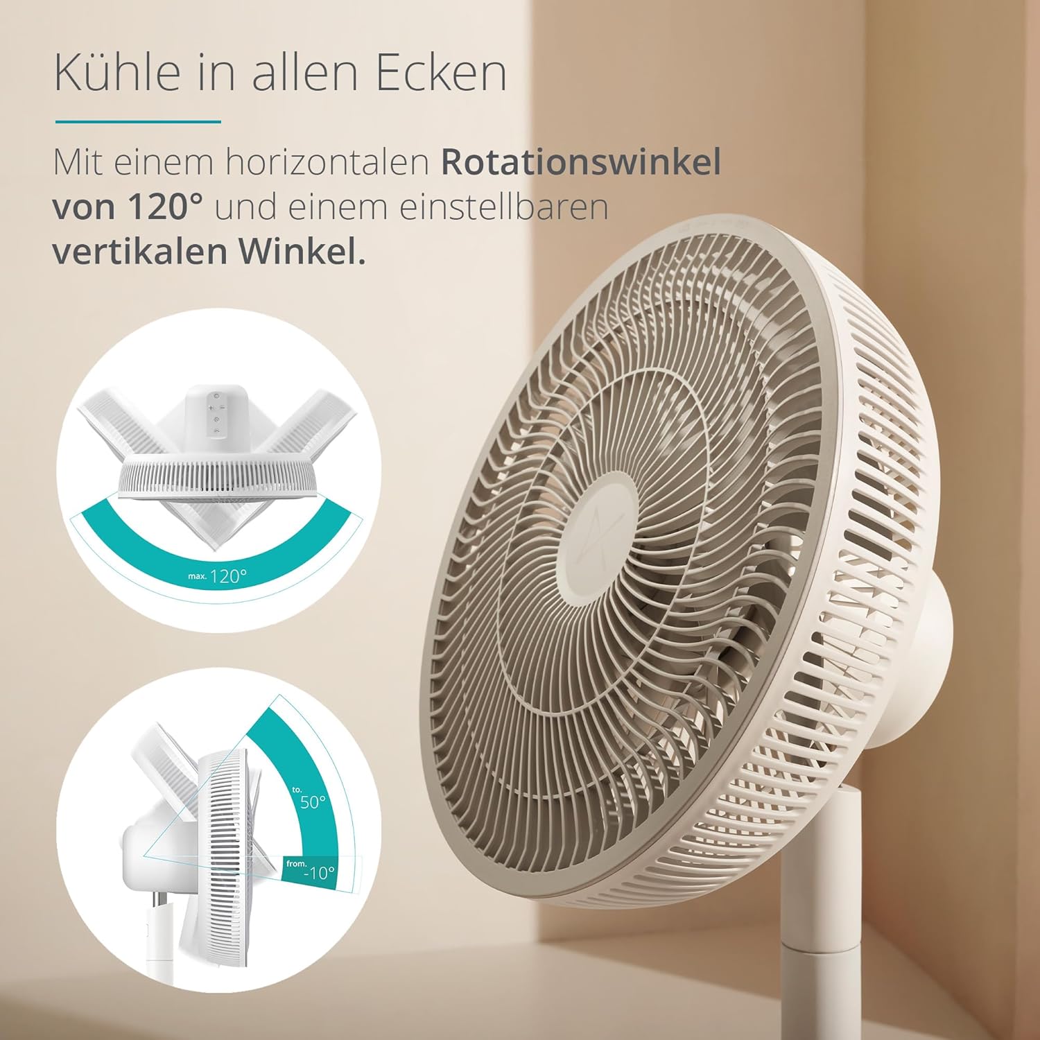 FATA GREUTATE Whisper Essence Standventilator sehr Leise - 120° Oszilation - 7 Geschwindigkeitsstufen - 8-std-Timer - Weiß