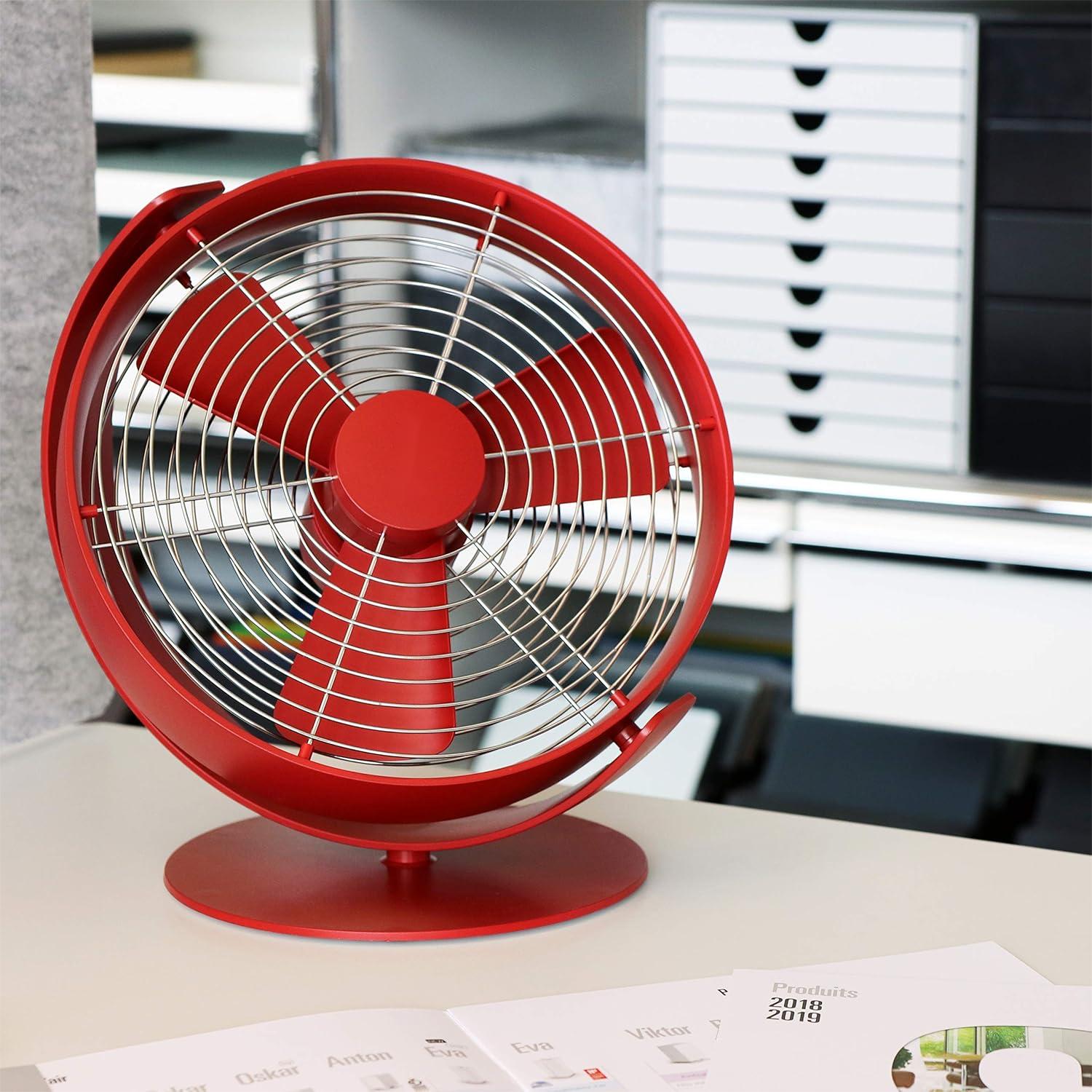 FATA GREUTATE Tischventilator Tim, kühlt leise mit stufenlosem Drehzahlregler, mit USB-Anschluss, ideal für Schlafzimmer und Büro, chili red