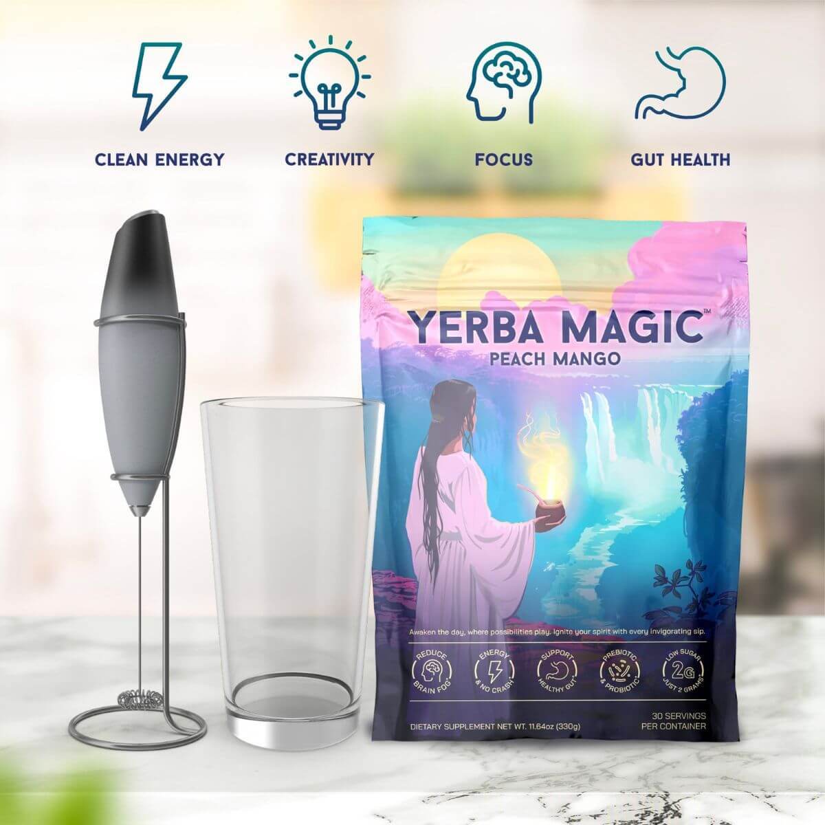 Yerba Magic instant mix - glass and frother set