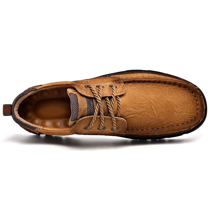 Men's Casual Full-gain Leather Outdoor Shoes Lace-up Wide-toe Loafers