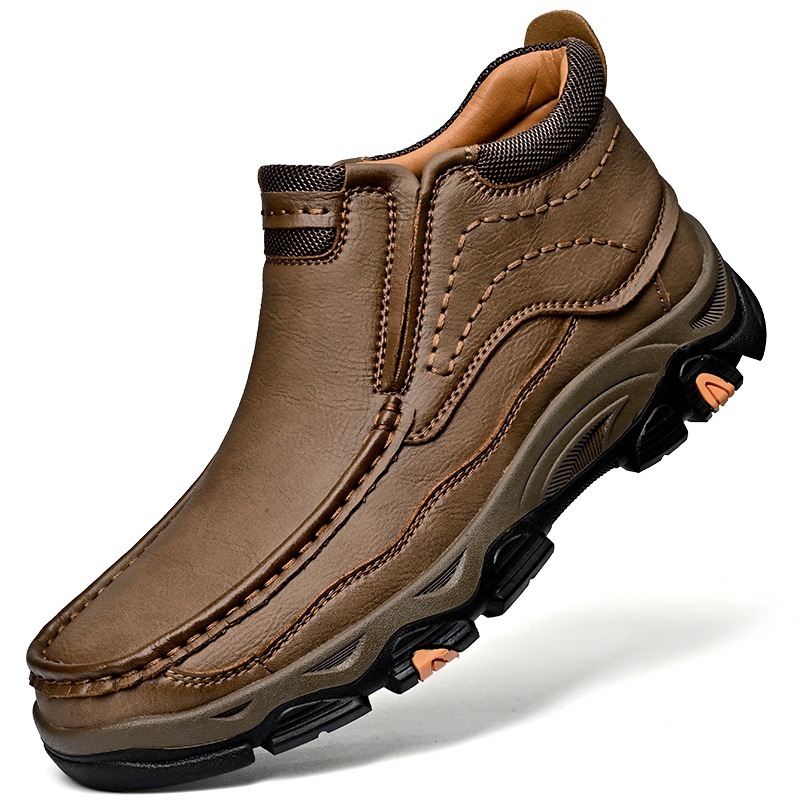 Men's Comfortable Leather Outdoor Shoes - Breathable Hiking Slip-Ons