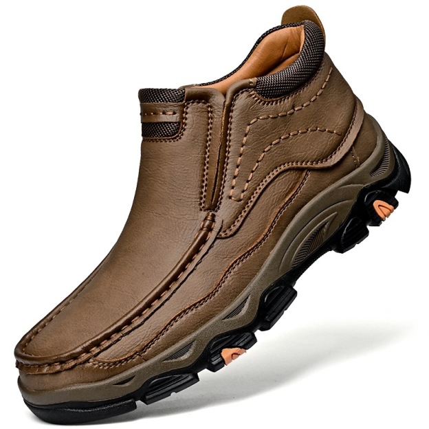 Men's Comfortable Leather Outdoor Shoes - Breathable Hiking Slip-Ons