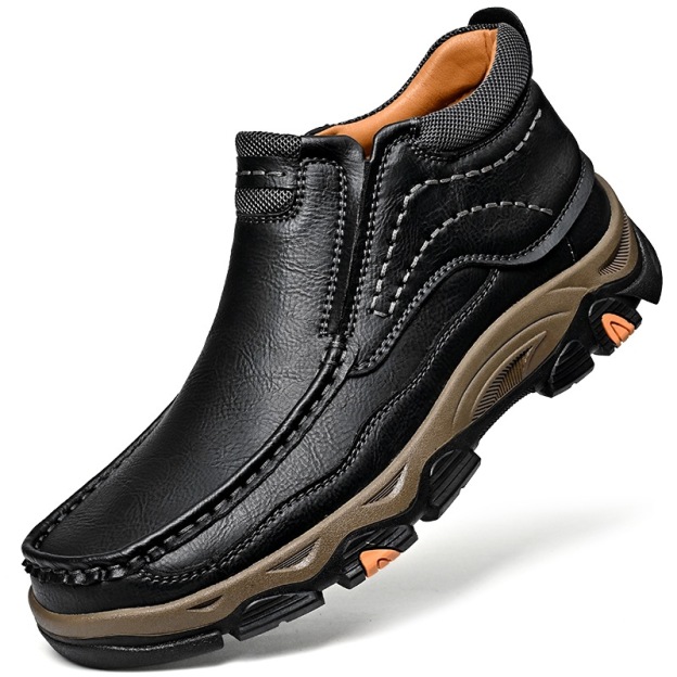 Men's Comfortable Leather Outdoor Shoes - Breathable Hiking Slip-Ons