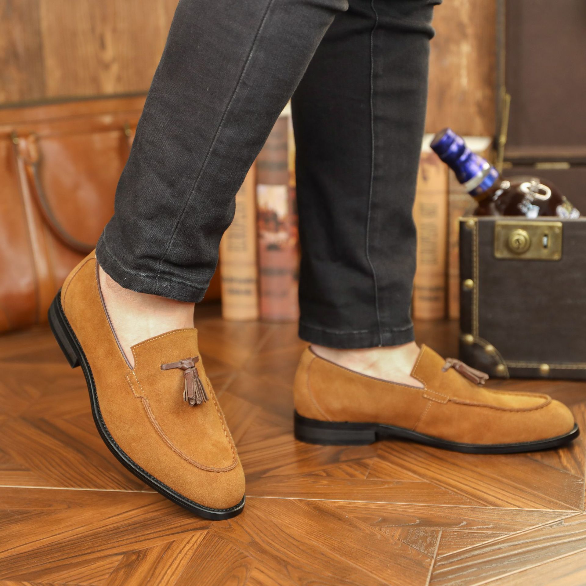 Handmade Men's Leather Tassel Loafers 