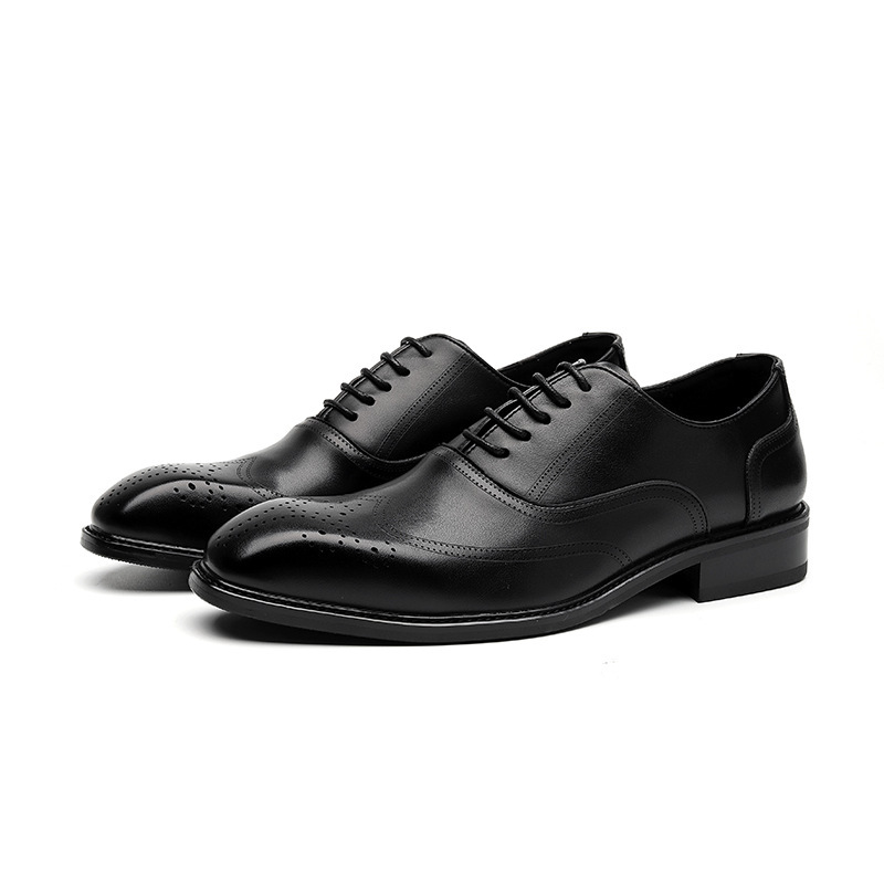 Men's British Derby Shoes – Pointed-Toe Leather Formal Shoes for Wedding Groom & Business Wear – Triple-Stitch Design