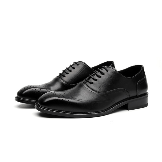 Men's British Derby Shoes – Pointed-Toe Leather Formal Shoes for Wedding Groom & Business Wear – Triple-Stitch Design