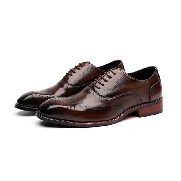 Men's British Derby Shoes – Pointed-Toe Leather Formal Shoes for Wedding Groom & Business Wear – Triple-Stitch Design
