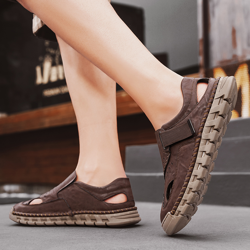 Men's Adjustable-Strap Leather Sandals For Summer-Karanmore
