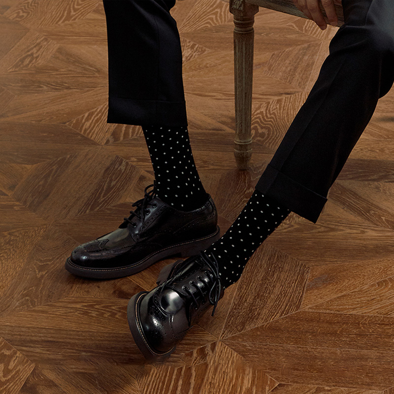 [Goodbye Smelly Feet] Men's Dress Socks Polka Dots Odor-resistant Antibacterial Crew Length Mid-Calf Socks