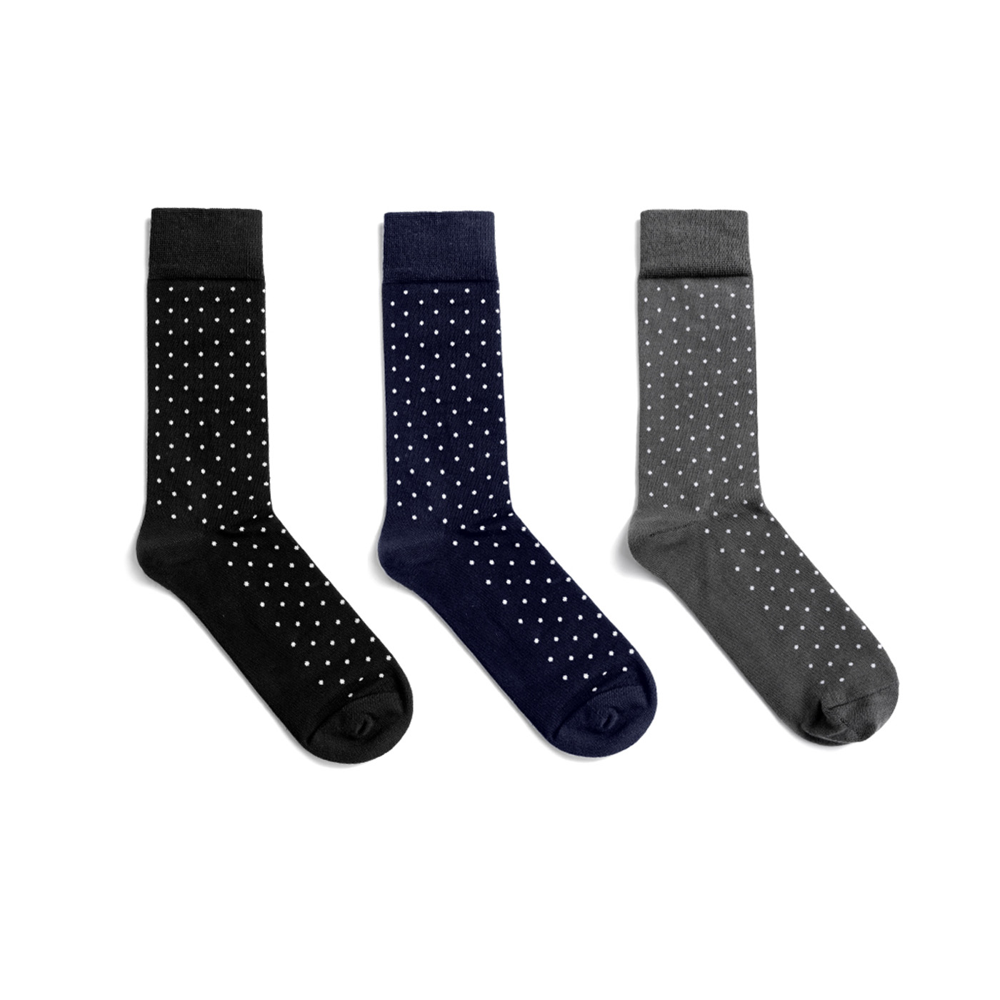 [Goodbye Smelly Feet] Men's Dress Socks Polka Dots Mid-Calf Socks - 3 Pack