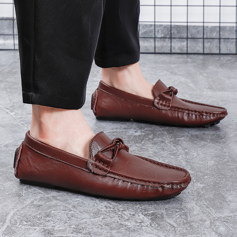Men's Cowhide Loafers with Slip-on Design Comfortable and Breathable 
