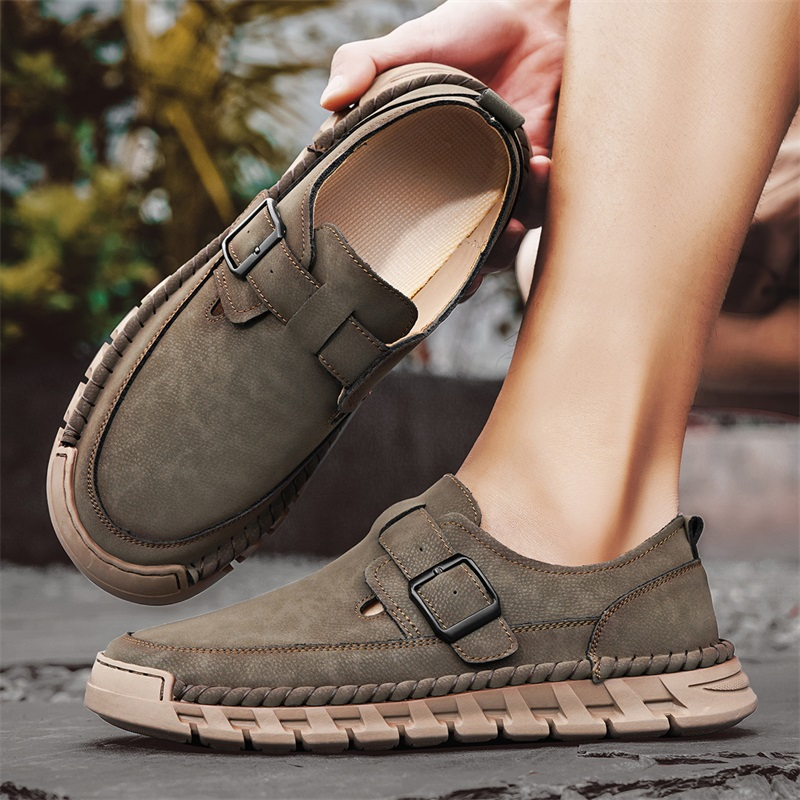 Men's Breathable Single-Strap Casual Leather Shoes-Karanmore