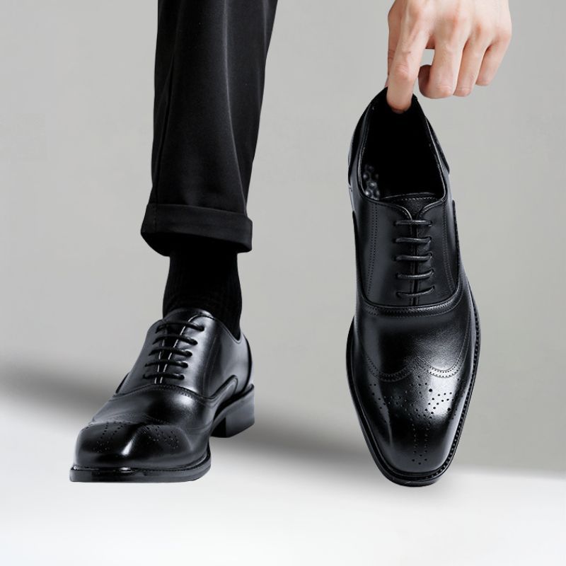 Men's British Derby Shoes – Pointed-Toe Leather Formal Shoes for Wedding Groom & Business Wear – Triple-Stitch Design