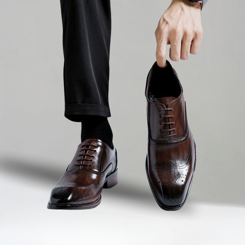 Men's British Derby Shoes – Pointed-Toe Leather Formal Shoes for Wedding Groom & Business Wear – Triple-Stitch Design