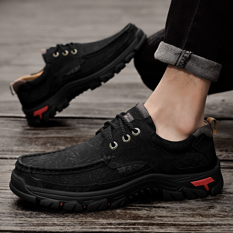 Men's Casual Full-gain Leather Outdoor Shoes Lace-up Wide-toe Loafers