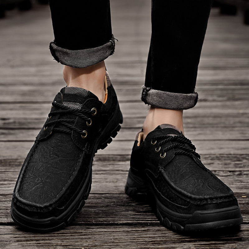 Men's Casual Full-gain Leather Outdoor Shoes Lace-up Wide-toe Loafers