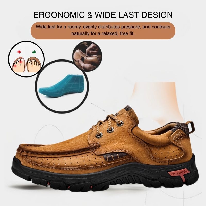 Men's Casual Full-gain Leather Outdoor Shoes Lace-up Wide-toe Loafers