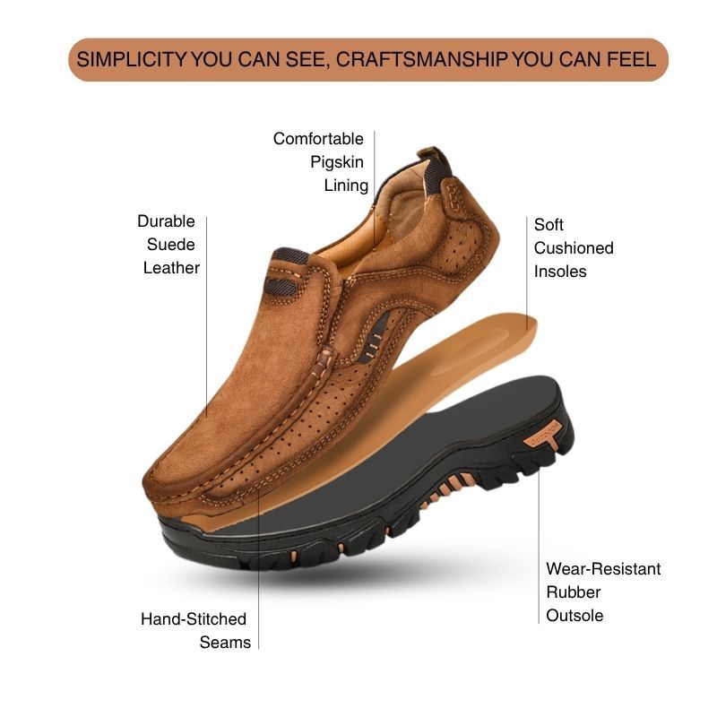 Men's Casual Full-gain Leather Outdoor Shoes Lace-up Wide-toe Loafers