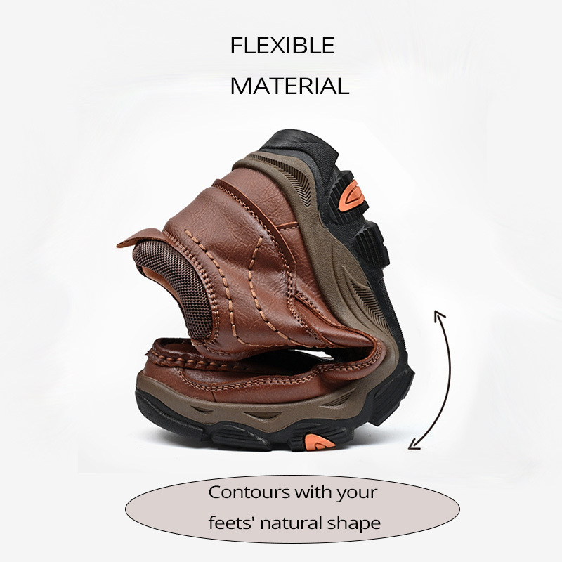 Men's Comfortable Leather Outdoor Shoes - Breathable Hiking Slip-Ons