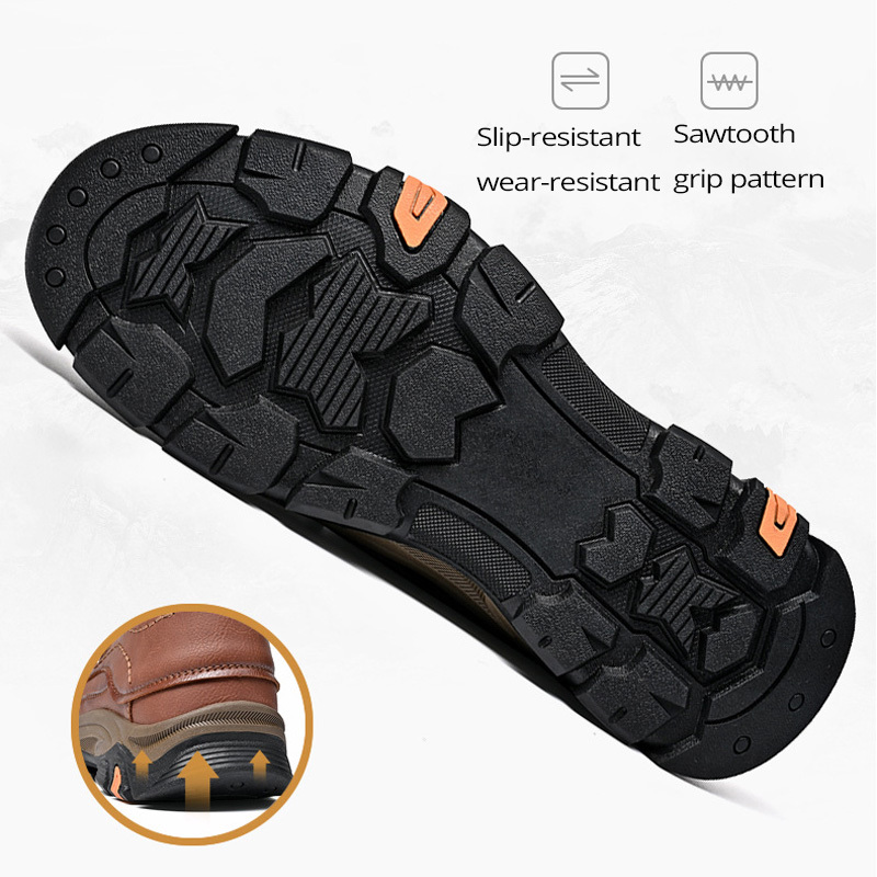 Men's Comfortable Leather Outdoor Shoes - Breathable Hiking Slip-Ons
