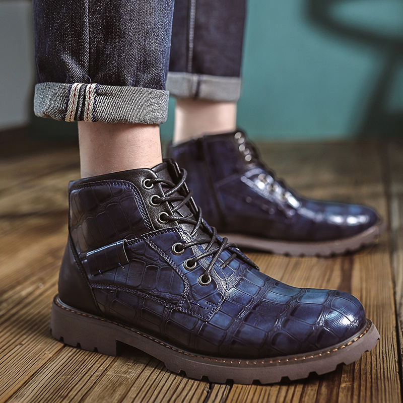 Men's Crocodile-Embossed Leather Boots