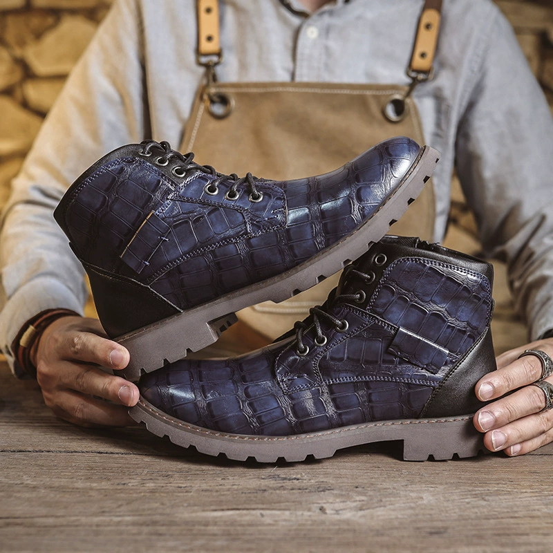 Men's Crocodile-Embossed Leather Boots