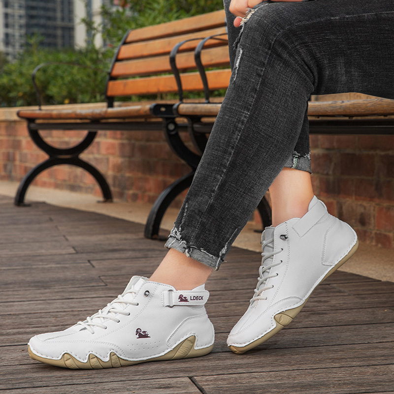 Men's High-Top Leather Sneakers- Lightweight Breathable Shoes for Outdoor Activities