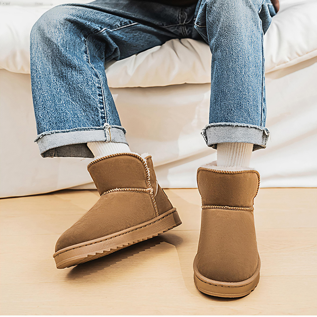Men's Winter Leather Ankle Boots with Furry Lining