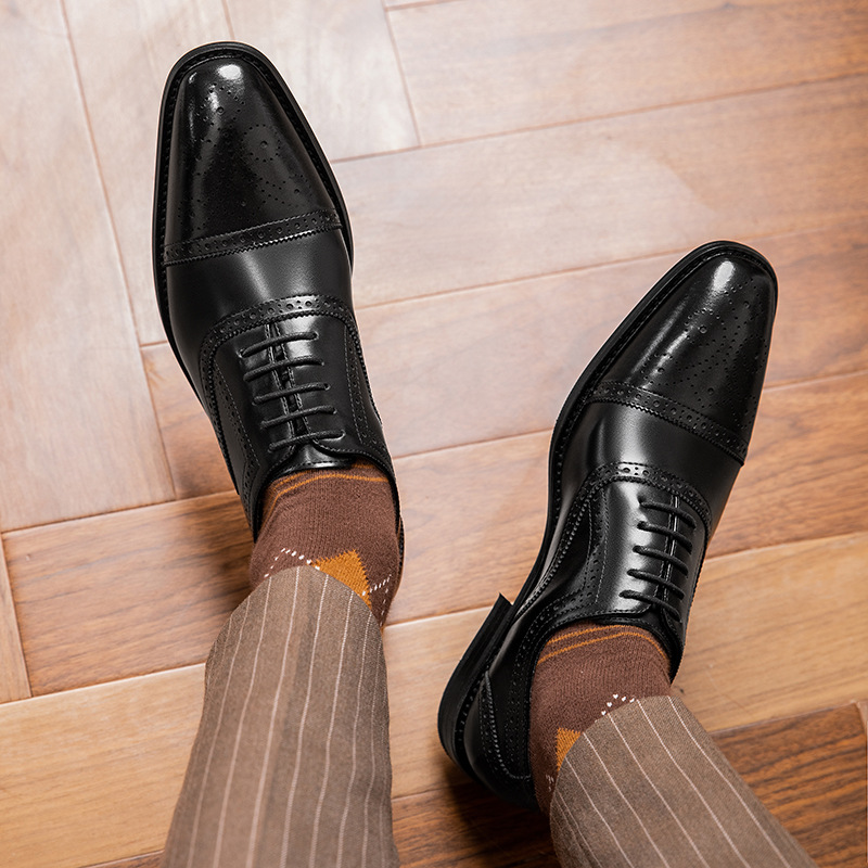 Handmade Men's Bullock carved leather Dress shoes