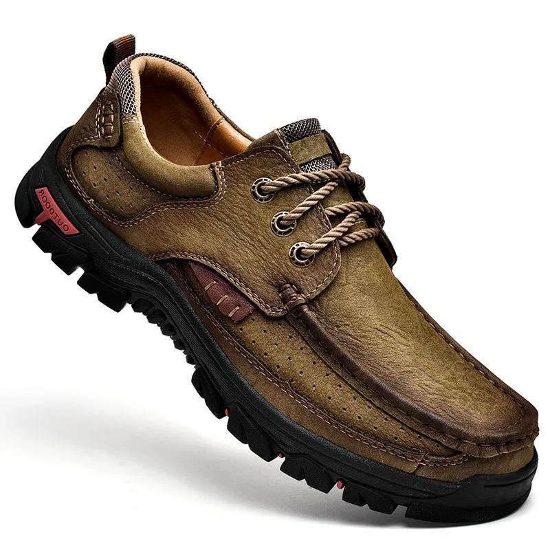 Men's Casual Full-gain Leather Outdoor Shoes Lace-up Wide-toe Loafers