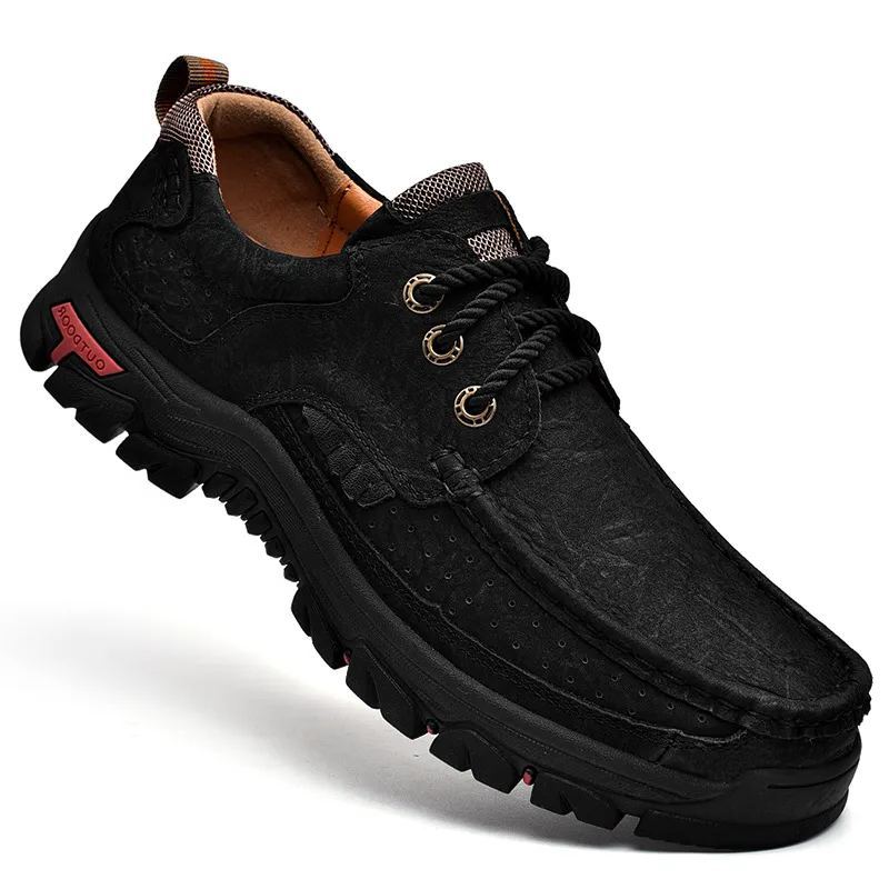 Men's Casual Full-gain Leather Outdoor Shoes Lace-up Wide-toe Loafers