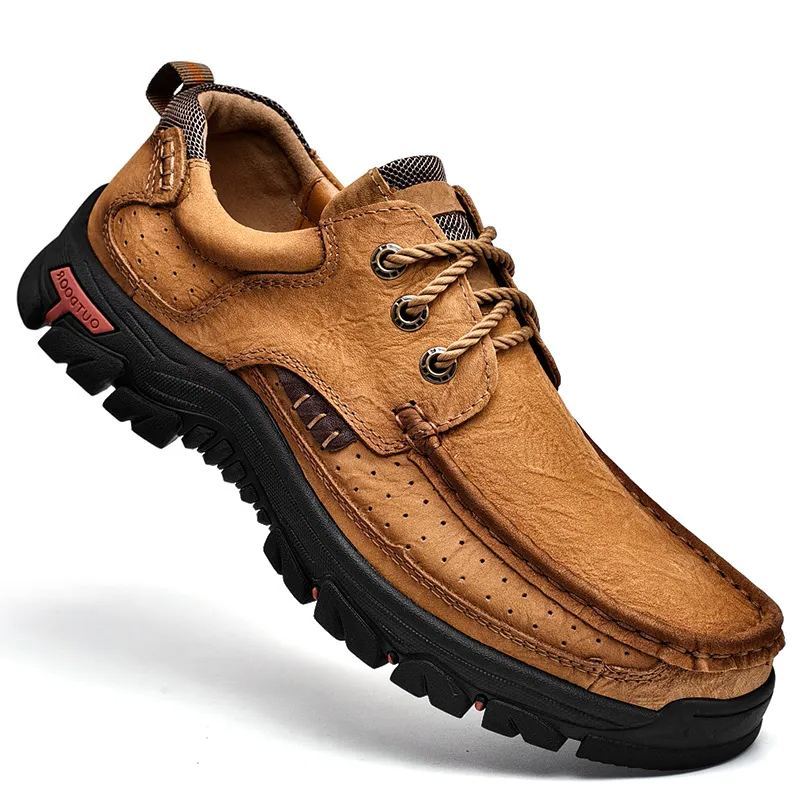 Men's Casual Full-gain Leather Outdoor Shoes Lace-up Wide-toe Loafers