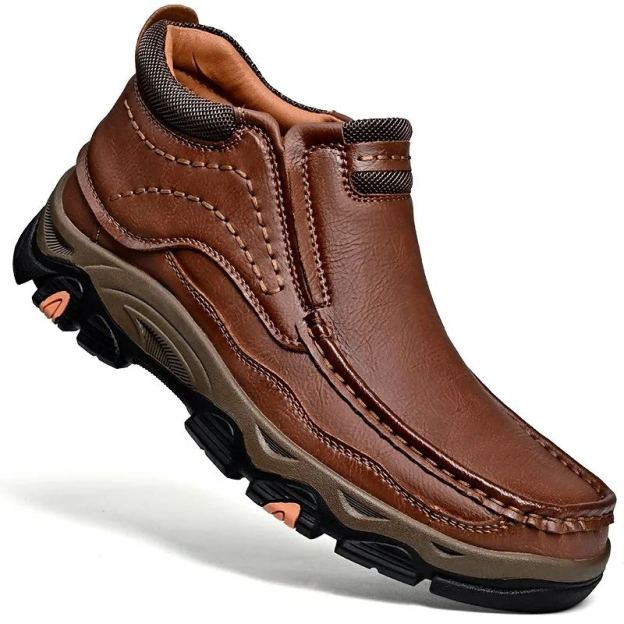 Men's Comfortable Leather Outdoor Shoes - Breathable Hiking Slip-Ons