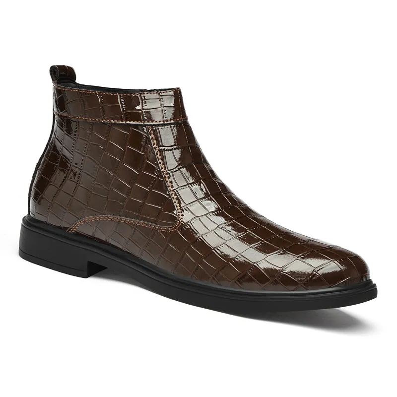 Men's Crocodile Pattern Leather Boots with Optional Fleece Lining