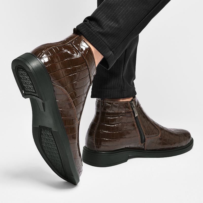 Men's Crocodile Pattern Leather Boots with Optional Fleece Lining