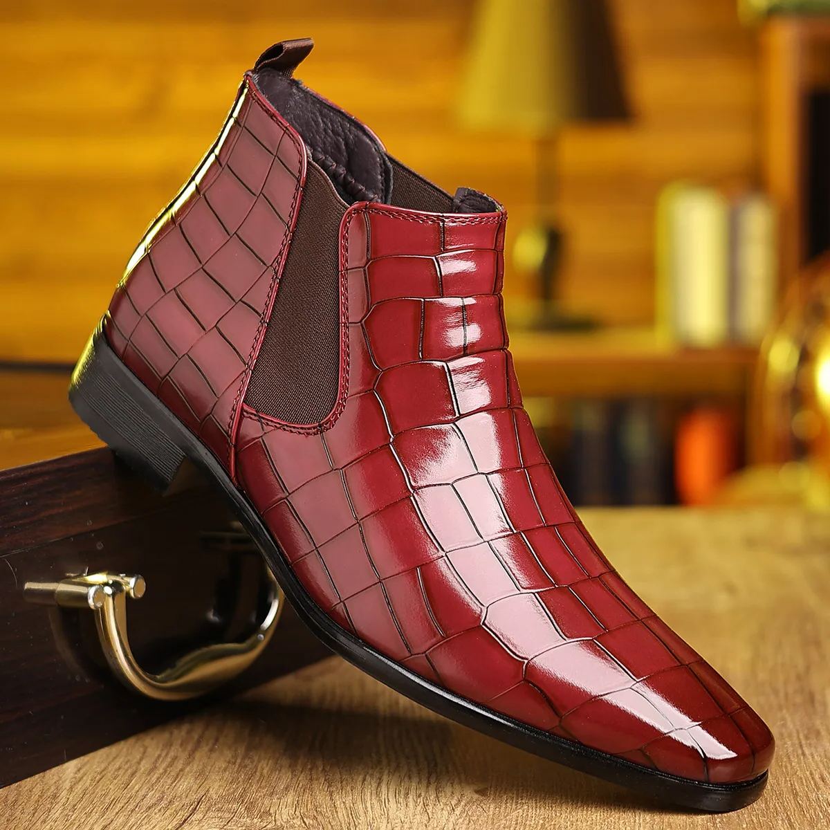Men's Business Casual Crocodile Texture Leather Ankle Boots