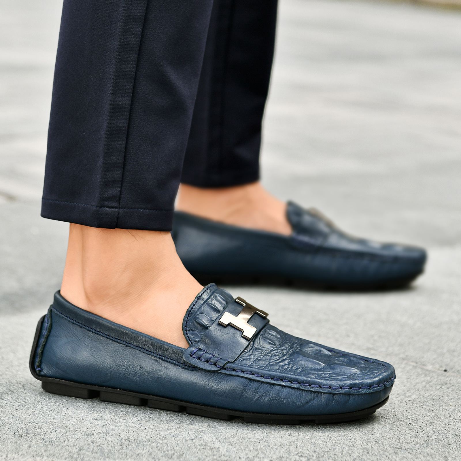 Men's Crocodile Pattern Top-Grain Leather Loafers