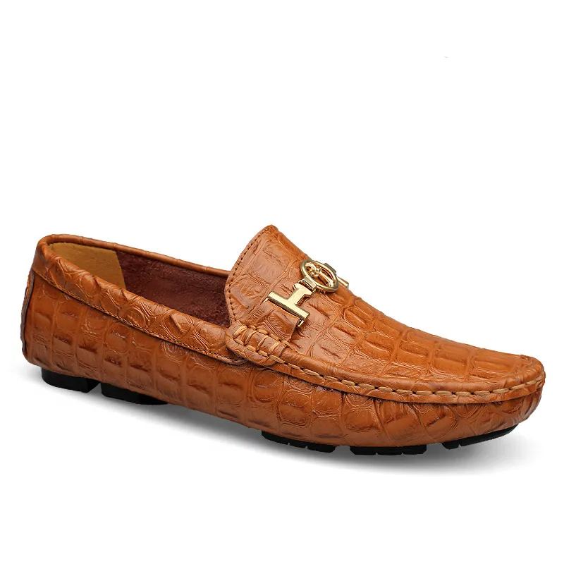 Men's Classic Crocodile Pattern Genuine Leather Driving Loafers  Car shoes