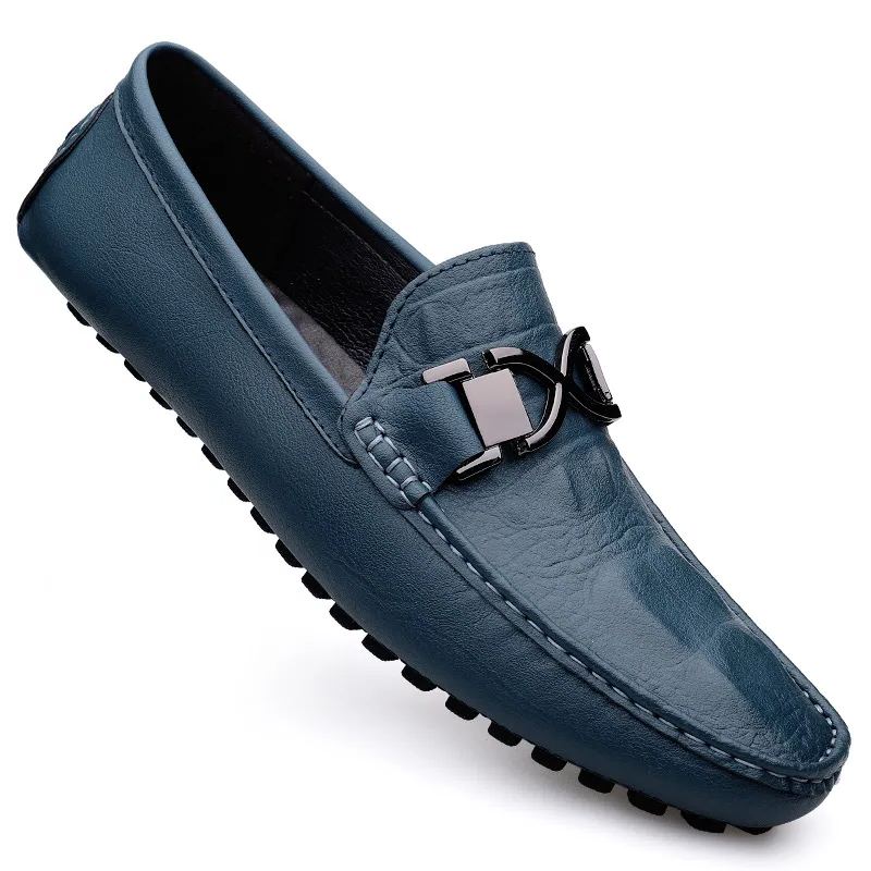 Men's Crocodile Pattern Genuine Leather Loafers with Anti-Rust Buckles