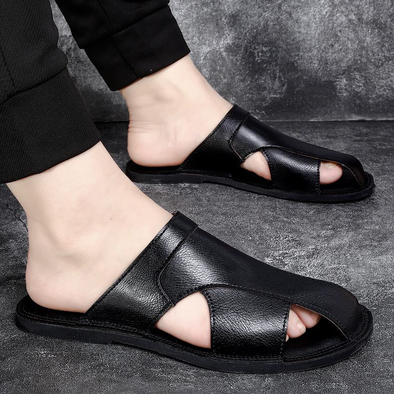 Men's Enclosed-Toe Cowhide Slippers for Indoor-Outdoor Use-Karanmore