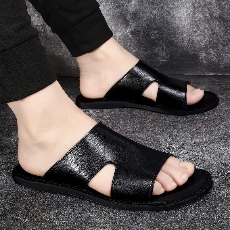 Breathable Men's Handmade Cowhide Slippers for Summer-Karanmore