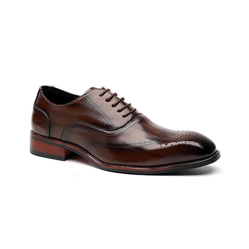 Men's British Derby Shoes – Pointed-Toe Leather Formal Shoes for Wedding Groom & Business Wear – Triple-Stitch Design