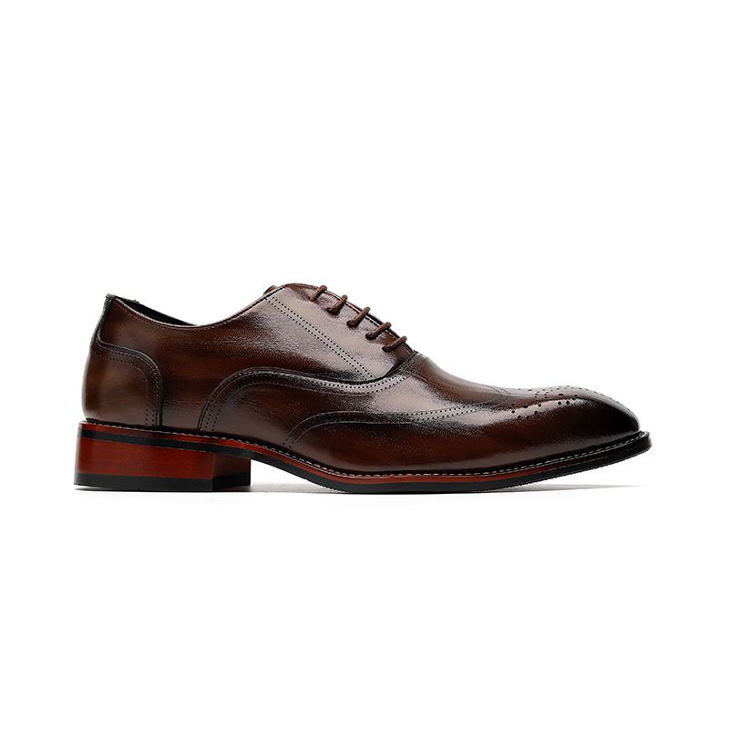 Men's British Derby Shoes – Pointed-Toe Leather Formal Shoes for Wedding Groom & Business Wear – Triple-Stitch Design
