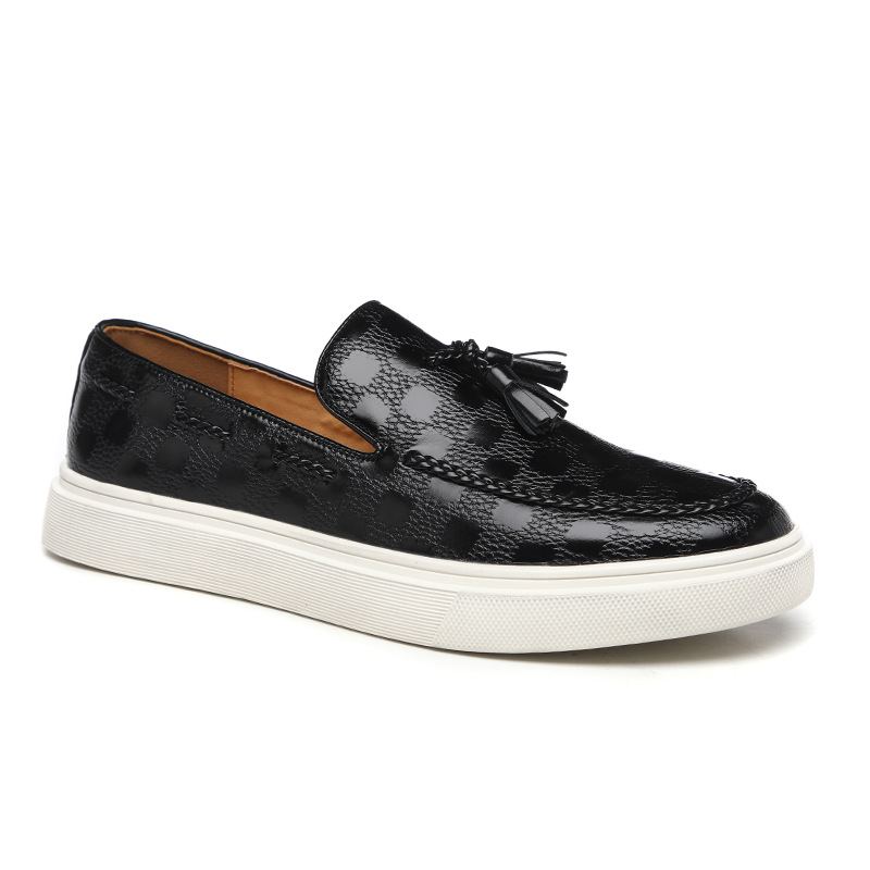 Men's Slip-On Tassel Loafers Plaid Pattern Leather Leisure Shoes