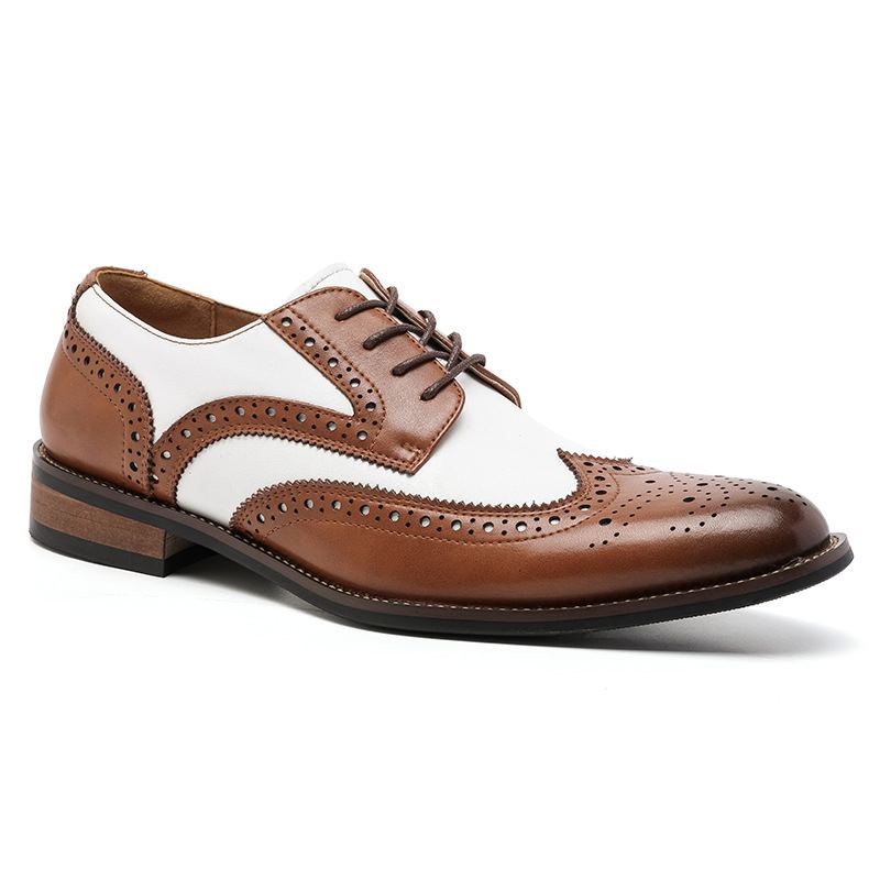 Men's Oxford Dress Shoes Black and White Wingtip Derby Shoes
