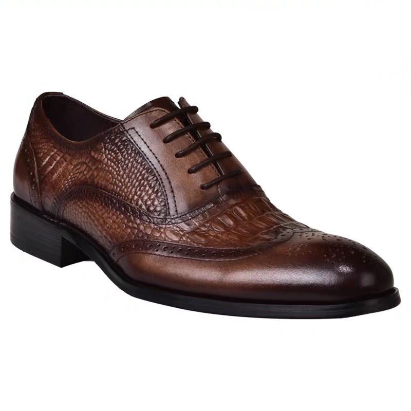 Handmade Men's Dress Shoes Vintage Crocodile Pattern Brogues Oxford