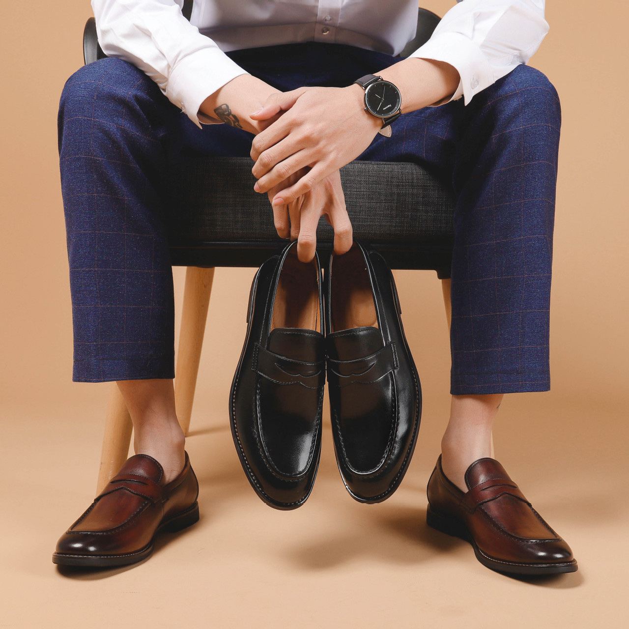 Handmade Men's Nubuk Penny Loafers 