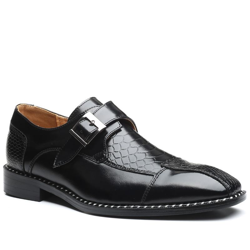 Handmade Men's Crocodile Pattern Monk Strap Loafers
