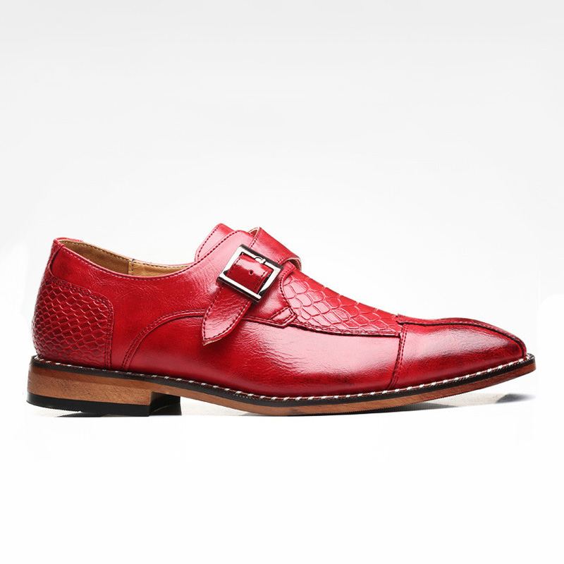 Handmade Men's Crocodile Pattern Monk Strap Loafers