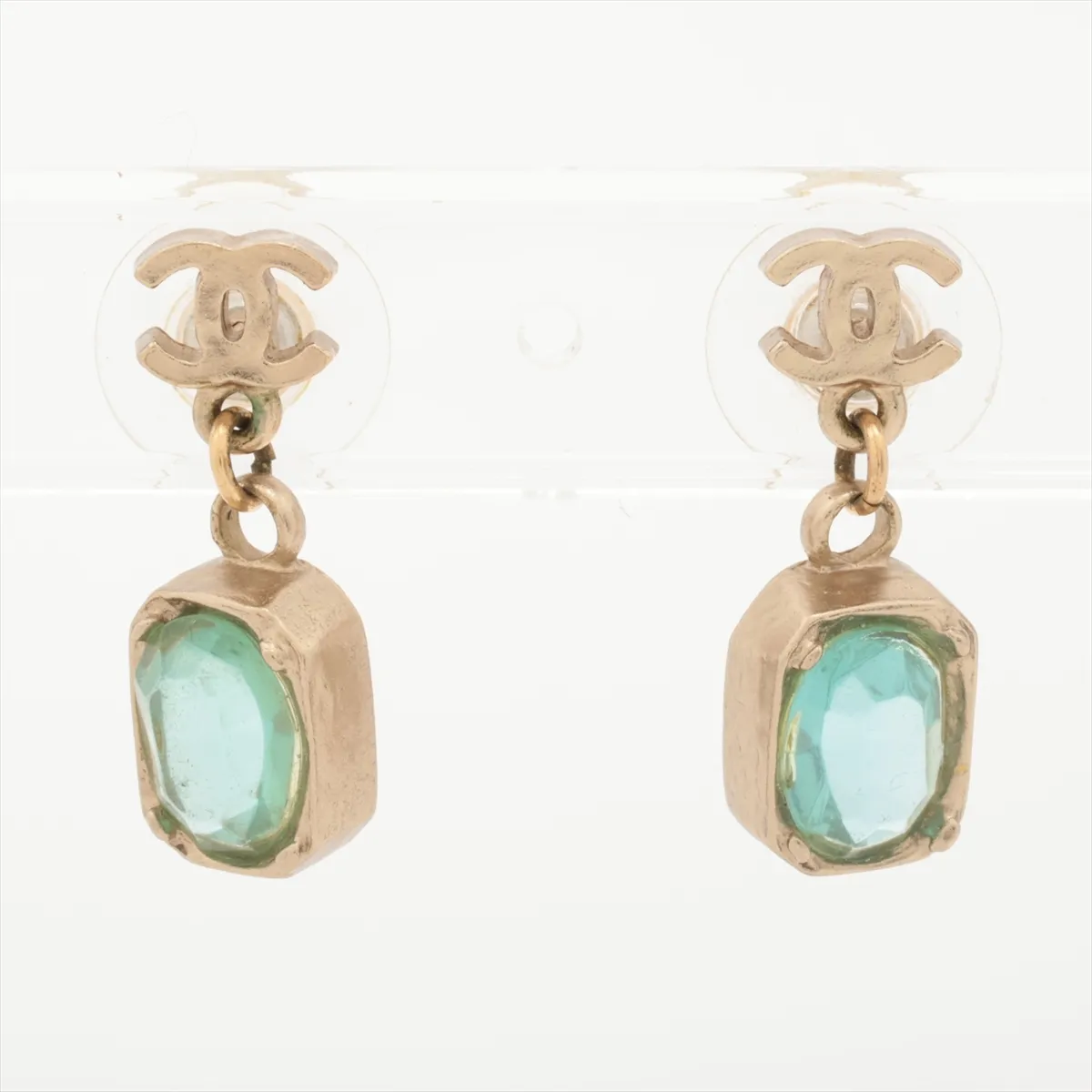 C Double C Square Blue Rhinestone Earrings
